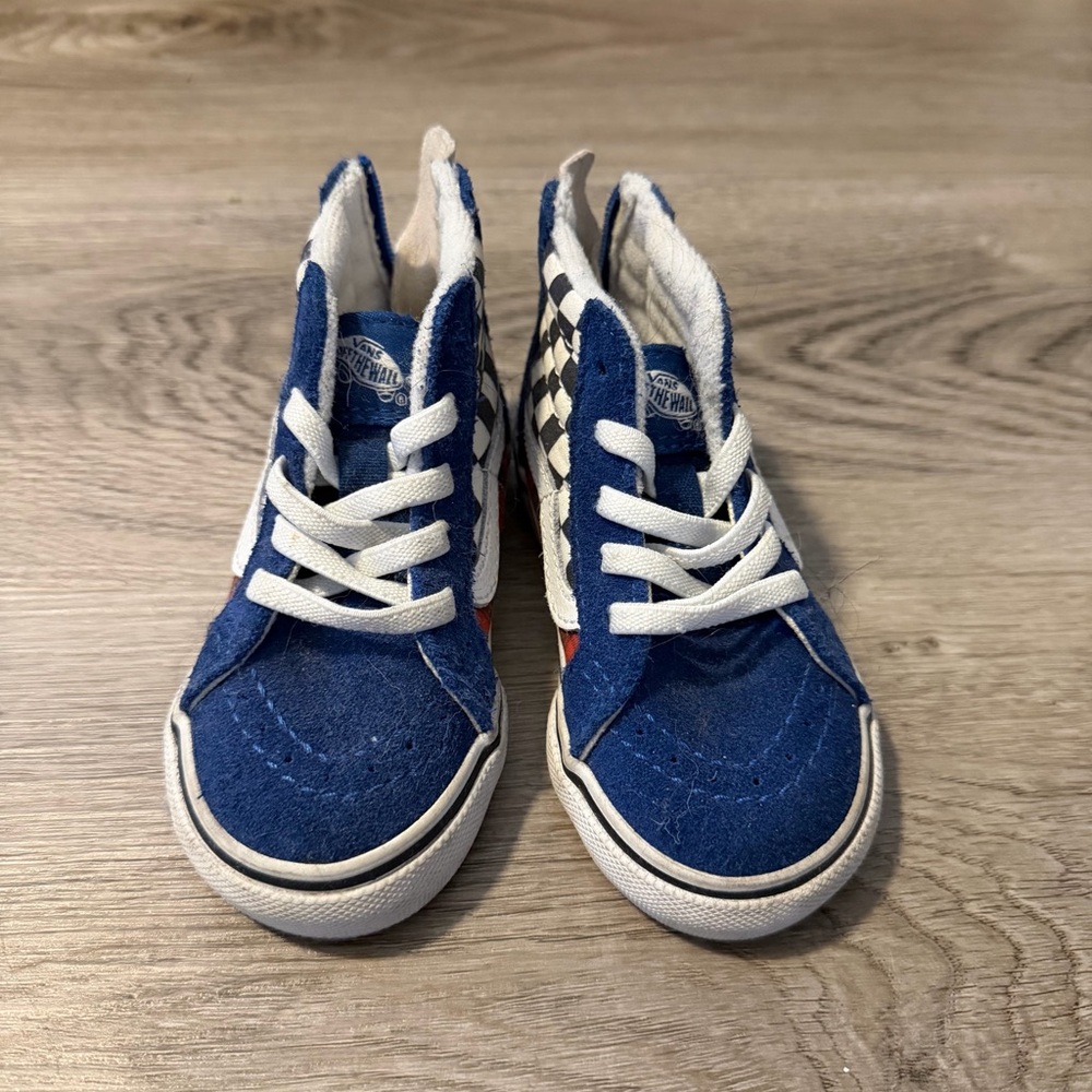 Vans Kids Blue and Checkered High-Top Sneakers